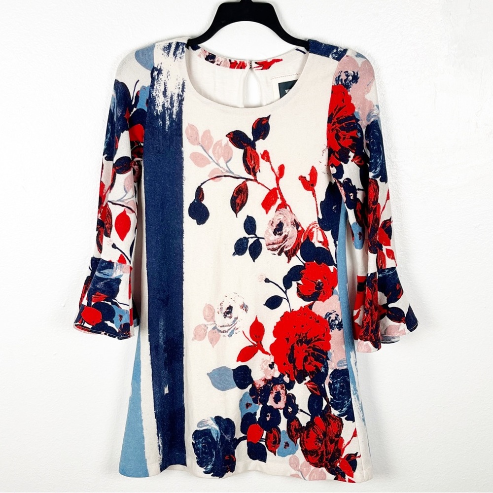 ANTHROPOLOGIE MAEVE Anthousai Floral Bell Sleeve Sweater Dress Small Casual Boho